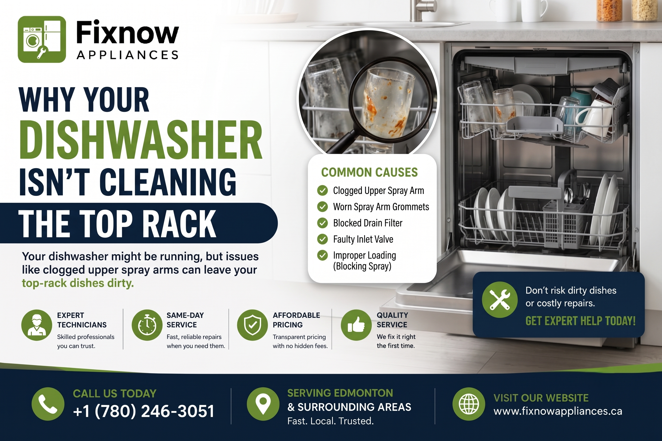 Dishwasher Not Cleaning the Top Rack? Common Causes | FixNow Appliances